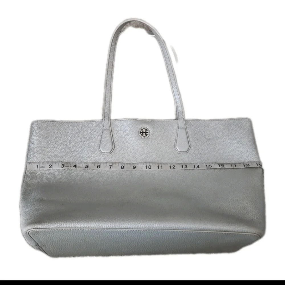 Tory Burch Silver Metallic Pebbled Leather Perry Large Tote Bag